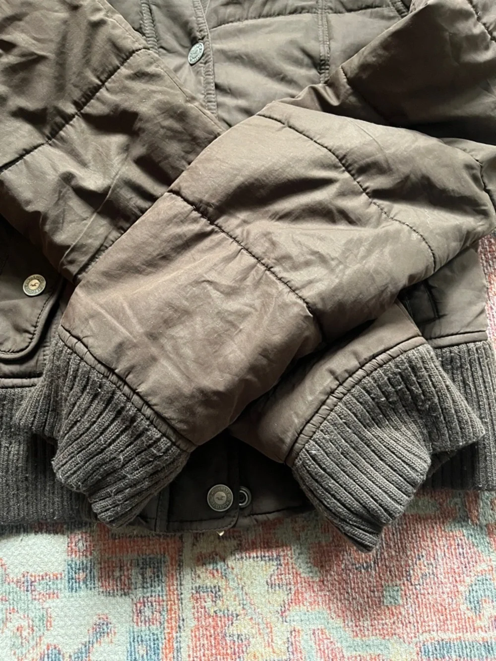 Hollister Quilted Bomber Jacket with Removable Faux Fur Hood - Brown - Large - Picture 14 of 16